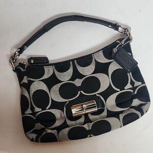 COACH Authentic Black & Cream Signature Designer Womens Bag with COACH keychain